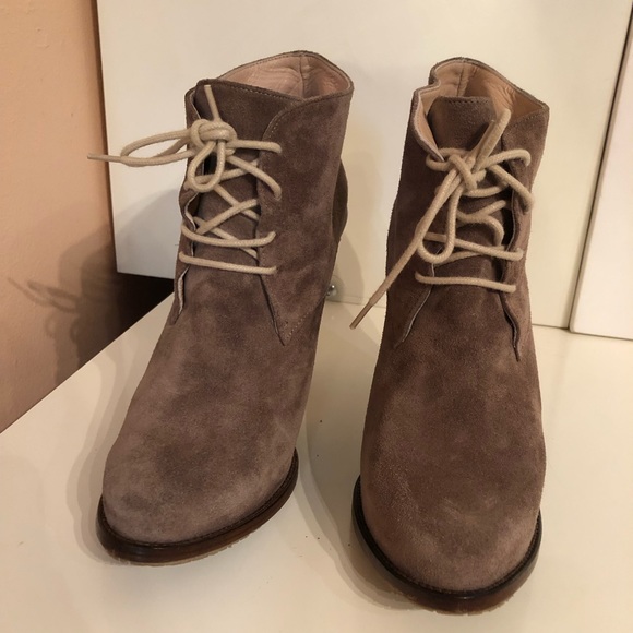 OPENING CEREMONY Grey Suede Lace up Ankle Boots Cone Wood Heel Y2K, 39 fits US 8 - Picture 5 of 10